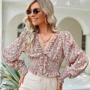 SHEIN Floral Ruffle Blouse